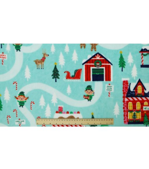 North Pole Village on Blue Sew Lush Fleece Fabric by POP! - Image 4
