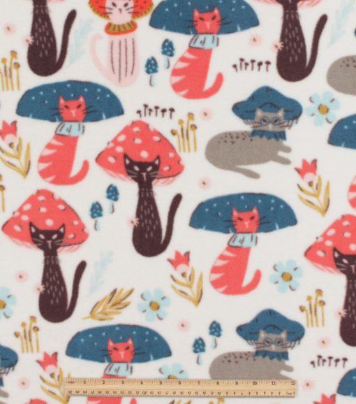 Mushroom Cats Anti Pill Fleece Fabric - Image 2