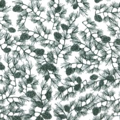 Green Branches on White Anti Pill Fleece Fabric