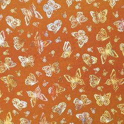 Butterflies on Orange Quilt Foil Cotton Fabric by Keepsake Calico