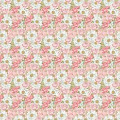 Susan Winget White Camellias   Pink Roses Premium Cotton Fabric