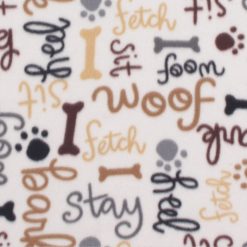 Blizzard Fleece Fabric Neutral Dog Words