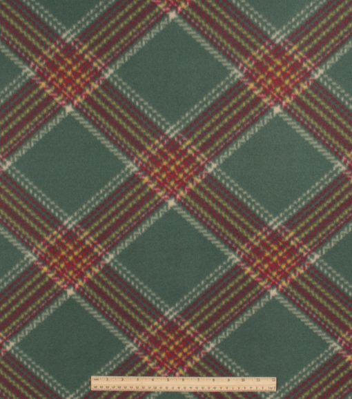 Green Diagonal Plaid Blizzard Fleece Fabric - Image 2