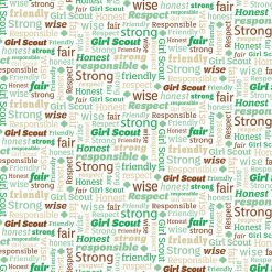 Girl Scout Cotton Fabric White   Green Text