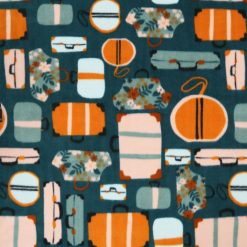 Floral Luggage on Blue Anti Pill Fleece Fabric