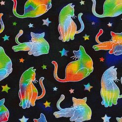 Novelty Cotton Fabric Rainbow Tie Dye Cats