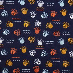 Navy Paw Print Novelty Cotton Fabric