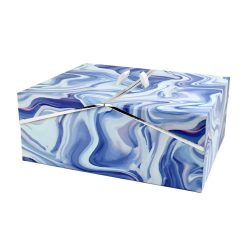 12 Blue Marble Rectangle Box With Double Door Lid   Metallic Trim