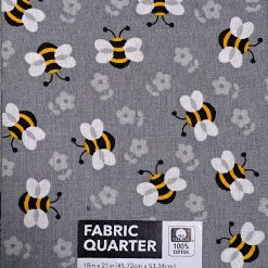18 x 21 Bees on Gray Novelty Cotton Fabric Quarter 1pc