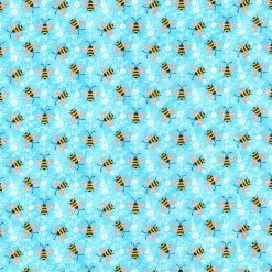 Fabric Traditions Bumblebees Light Blue Novelty Glitter Cotton Fabric