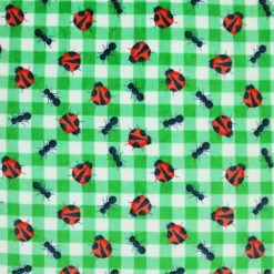 Spring Bugs On Green   White Gingham Sew Lush Fleece Fabric