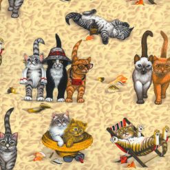 Novelty Cotton Fabric Kittens At The Beach
