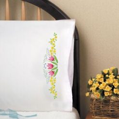 Design Works 30 x 20 Tulip Time Pillowcase Embroidery Kit 2pk