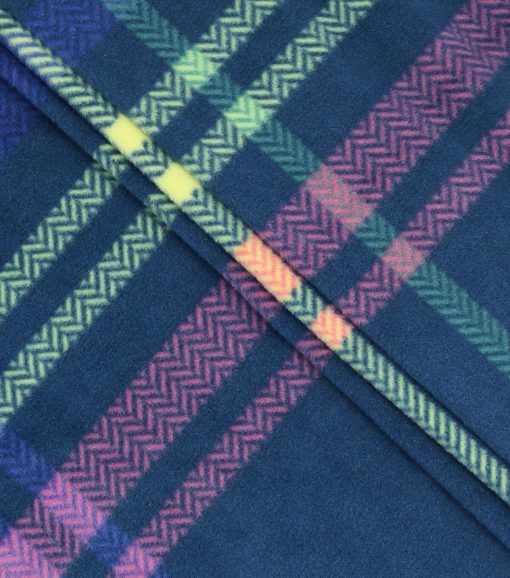Neon   Pink Plaid on Blue Anti Pill Fleece Fabric - Image 2