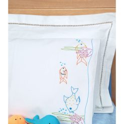 Jack Dempsey Fish at Play Children s Stamped Perle Edge Pillowcase