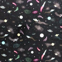 Rockets In Space Pastel Novelty Cotton Fabric