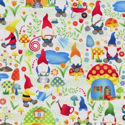 Hi Fashion Gnomes   Mushroom Village on Green Novelty Cotton Fabric