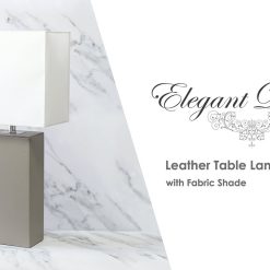 All The Rages Modern Leather Table Lamp with White Fabric Shade