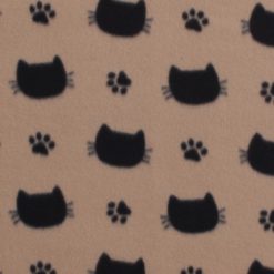 Cat Face Silhouettes on Brown Blizzard Fleece Fabric