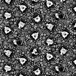 Fabric Traditions Bandana Cats on Black Novelty Cotton Fabric