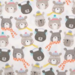 Winter Animal Faces on White Anti Pill Fleece Fabric