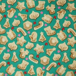 Brown Gingerbread Cookies on Green Anti Pill Fleece Fabric