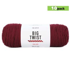 10pk Solid Wine Medium Weight Acrylic 380yd Value Yarn by Big Twist