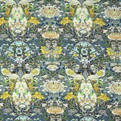 Asian Green Blue Kaleidoscope Premium Cotton Fabric