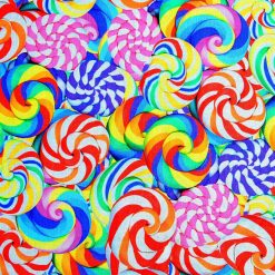 Blue Realistic Lollipops Novelty Cotton Fabric