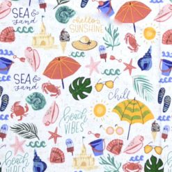Sea And Sand Beach Print Novelty Cotton Fabric