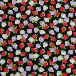 Strawberries on Black Super Snuggle Flannel Fabric