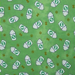 Dog Cups on Green Novelty Cotton Fabric