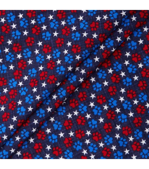 Paw Prints Stars Patriotic Cotton Fabric - Image 3