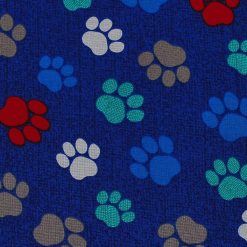 Novelty Cotton Fabric Paw Prints On Navy