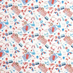 Americana Beach on White Novelty Cotton Fabric