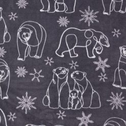 Line Drawn Bears   Snowflakes Gray Anti Pill Fleece Fabric