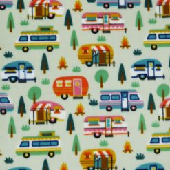 Multiple Campers on Green Anti Pill Fleece Fabric