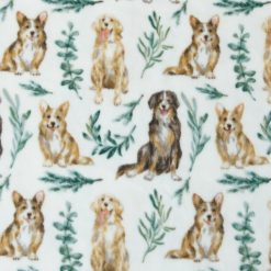 Dogs   Leaves on White Anti Pill Fleece Fabric