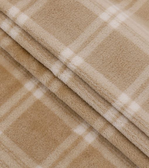 Cream Plaid Sew Lush Fleece Fabric - Image 2