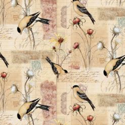 Yellow Goldfinch Thistle Patch Premium Cotton Fabric