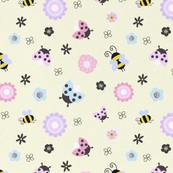 David Textiles Ladybugs   Bees on Yellow Novelty Cotton Fabric