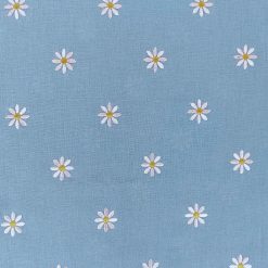 Daisy Embroideries on Light Blue Quilt Cotton Fabric by Keepsake Calico