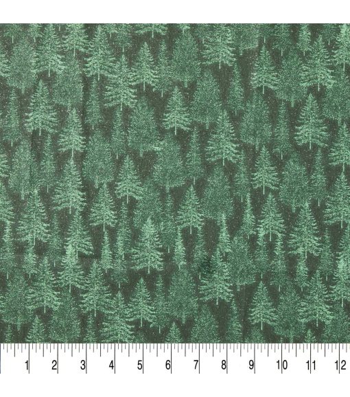 Green Trees Christmas Glitter Cotton Fabric - Image 3