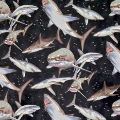 Alexander Henry Sharks on Black Premium Cotton Fabric