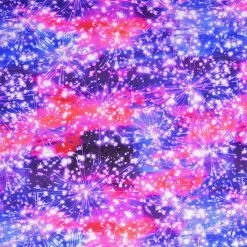 Pink   Blue Night Sky Fireworks Patriotic Cotton Fabric