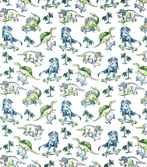 Super Snuggle Skateboarding Dinos Flannel Fabric