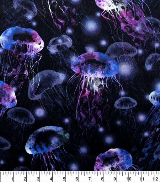 Jellyfish On Navy Novelty Cotton Fabric - Image 2