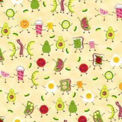 Fabric Traditions Happy Breakfast on Yellow Novelty Cotton Fabric