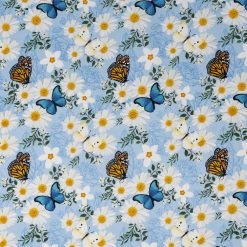 SINGER Daisies   Butterflies on Blue Quilt Cotton Fabric