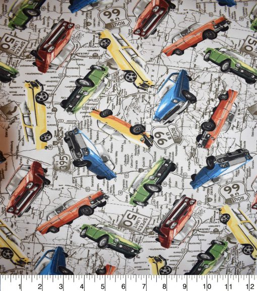 Novelty Cotton Fabric Route 66 Roadmap - Image 2
